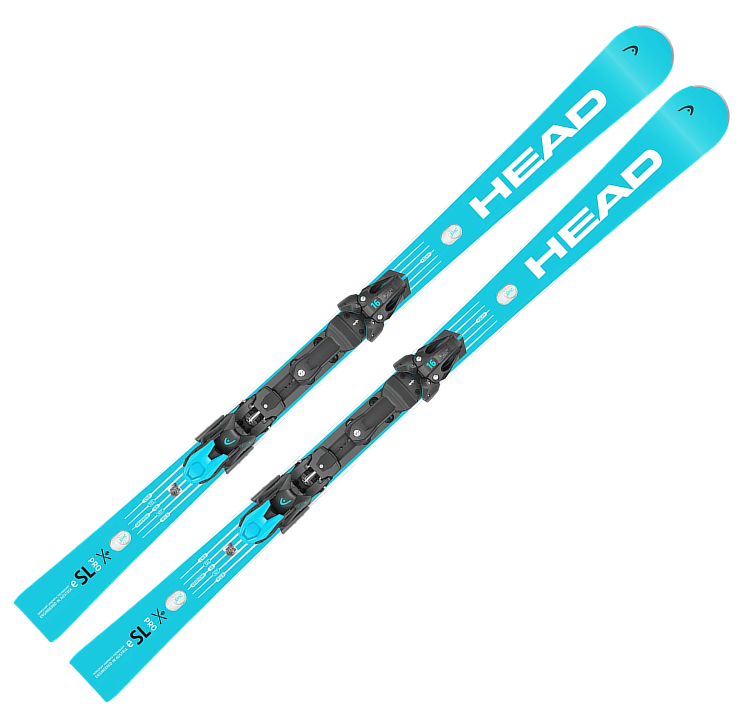 Ein Paar blaue HEAD-Ski mit schwarzen Bindungen, inspiriert von den Pisten des Ötztals.
