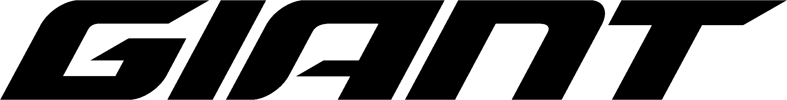 Schwarzer fetter Text mit der Aufschrift GIANT in einer stilisierten, schrägen Schriftart, inspiriert vom Ötztal, auf weißem Grund.