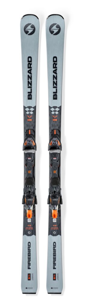 Ein Paar Blizzard Firebird Skier mit Bindungen, inspiriert von den Pisten des österreichischen Ötztals.