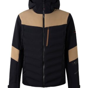 Schwarz-hellbraune Ötztaler Kapuzenjacke mit Frontreißverschluss und Brusttasche mit Reißverschluss.