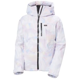 Helle, pastellfarbene Kapuzenjacke mit schwarzen Reißverschlüssen, HH-Logo und dezenter Ötztaler Inspiration.