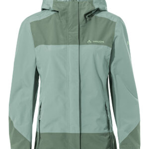 Hellgrüne und graue Ötztaler Outdoor-Kapuzenjacke mit VAUDE Logo auf Brust und Ärmel.