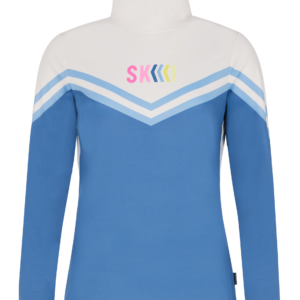 Blau-weißes Langarmshirt mit Chevron-Streifen und SKII-Schriftzug auf der Brust.