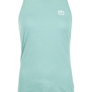 Hellblaues, ärmelloses Tank-Top mit einem kleinen weißen Logo auf der linken oberen Brust.